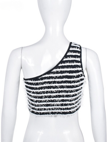 XIKTOP Inclined Shoulder Tank Top Women 2023 Summer Sexy Sleeveless Y2K Clothes Casual All-Matching Panelled Crop Top Streetwear