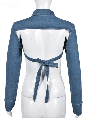 XIKTOP Denim Backless Blouse Women 2023 Sexy Lace-up Irregular Y2K Clothes Casual All-Matching Crop Top Streetwear Concise