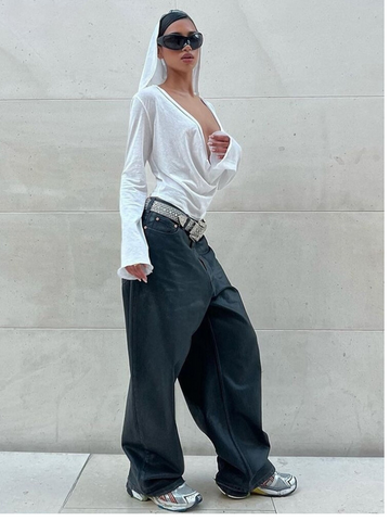 XIKTOP V-Neck Hooded T-Shirt Women 2023 Sexy Slim Y2K Clothes Stylish Solid All-Matching Crop Top Concise Basic Streetwear