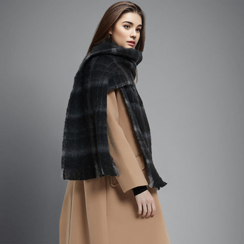 Plaid Raw Hem Polyester Scarf