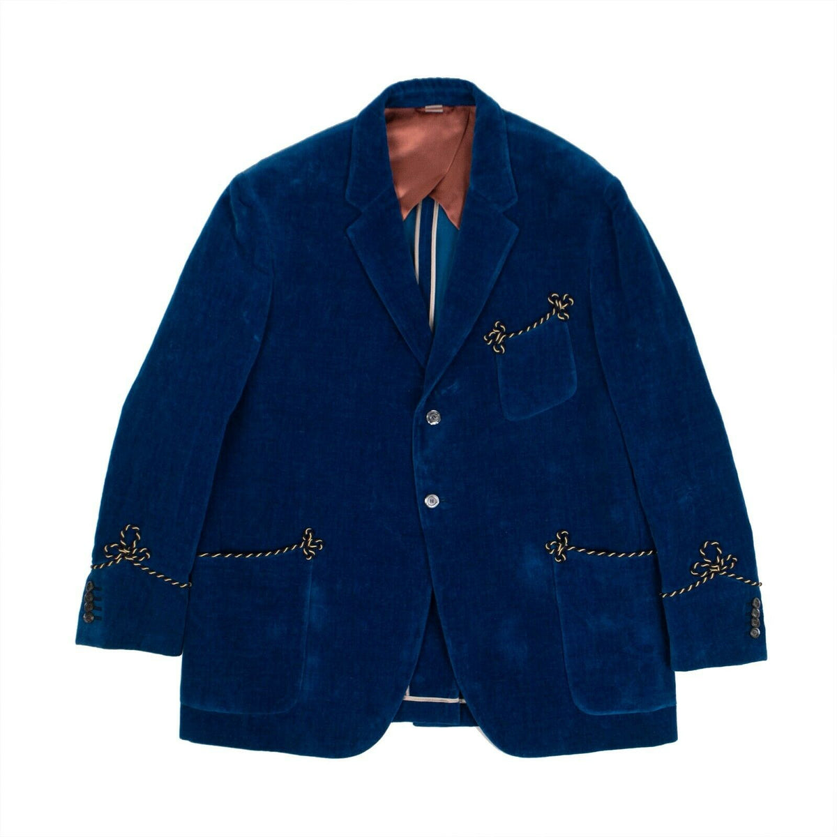 Uneven Dyed Velvet Blazer Jacket - Blue