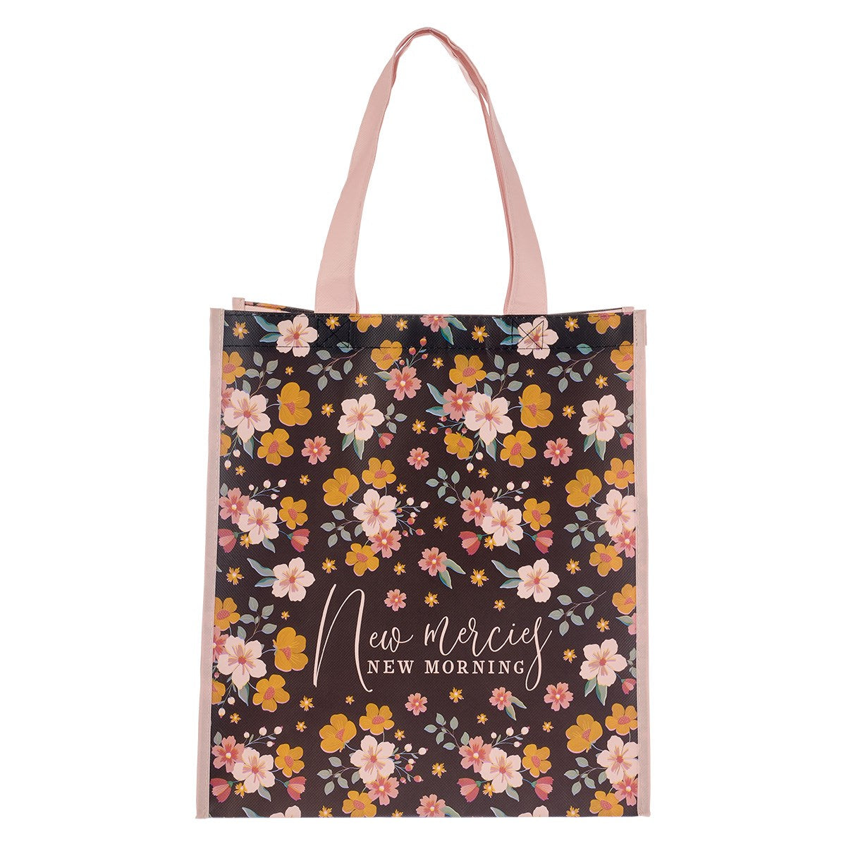 Tote Bag-His Mercies are New Every Morning-Brown Floral Print