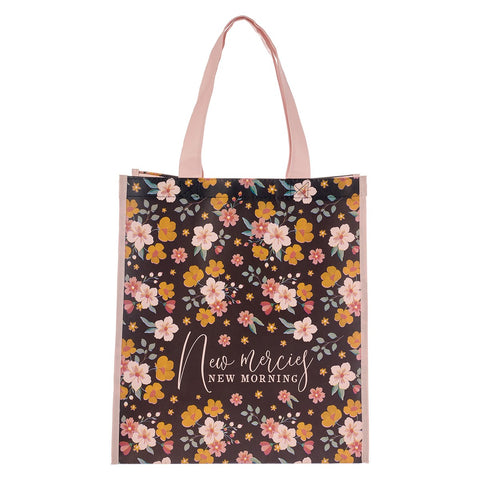 Tote Bag-His Mercies are New Every Morning-Brown Floral Print