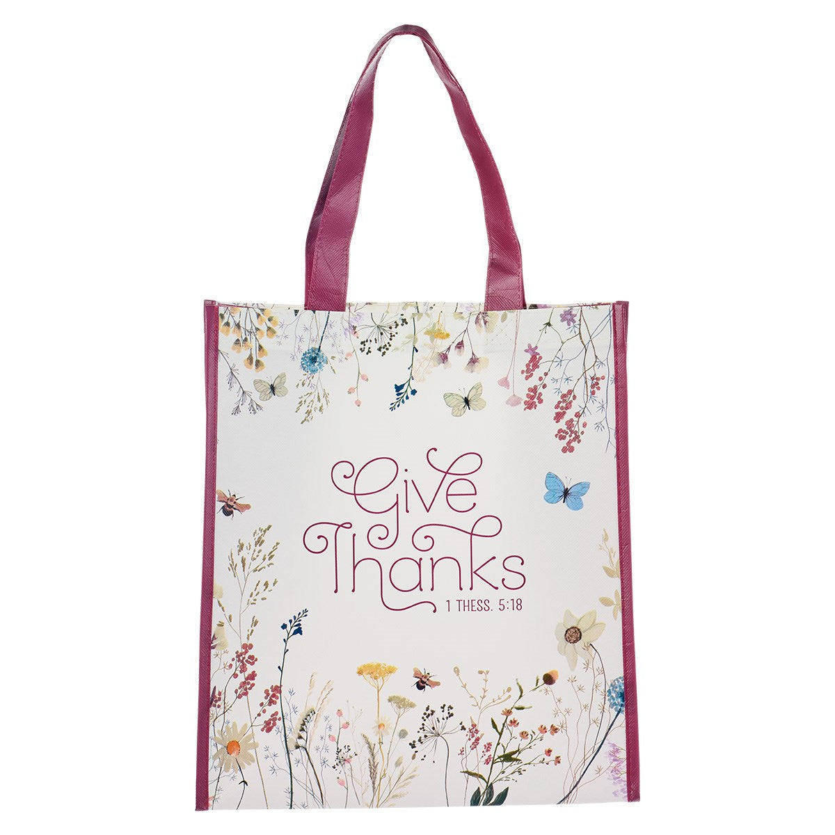 Tote Bag-Give Thanks-Burgundy/White Floral