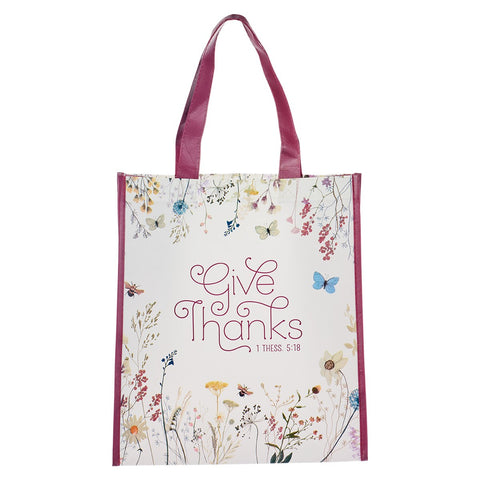 Tote Bag-Give Thanks-Burgundy/White Floral