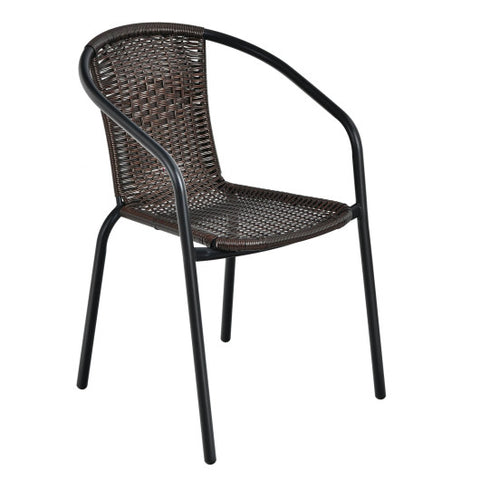 Patio Rattan Dining Chair with Curved Backrest for Yard Garden-Brown