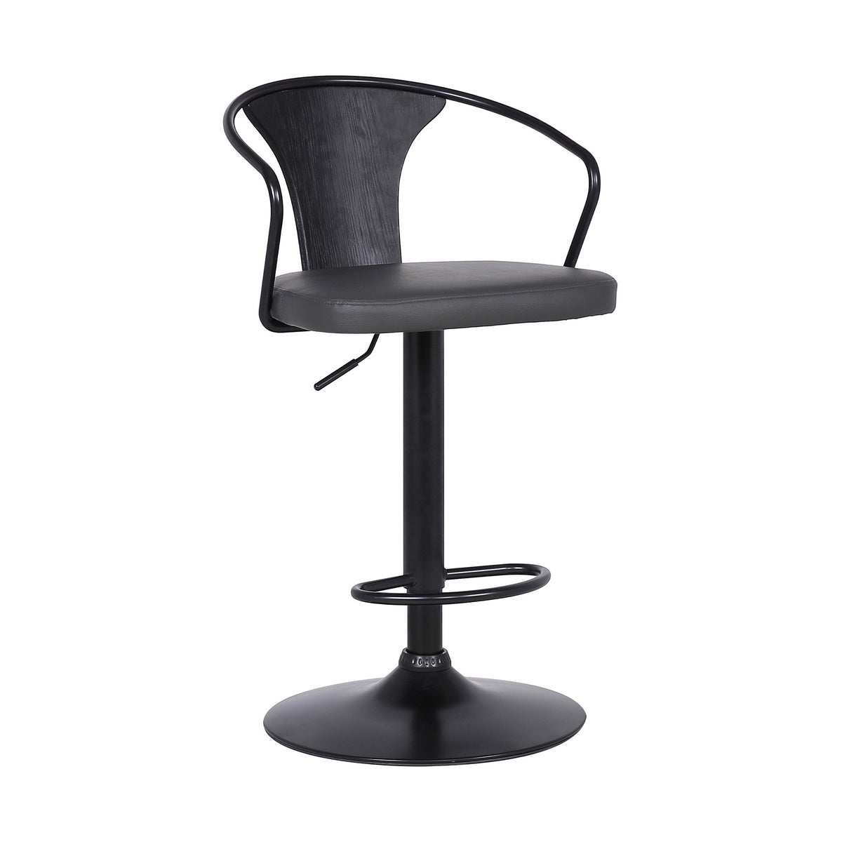 Gray Faux Leather &amp;amp; Metal Base Adjustable Bar Stool