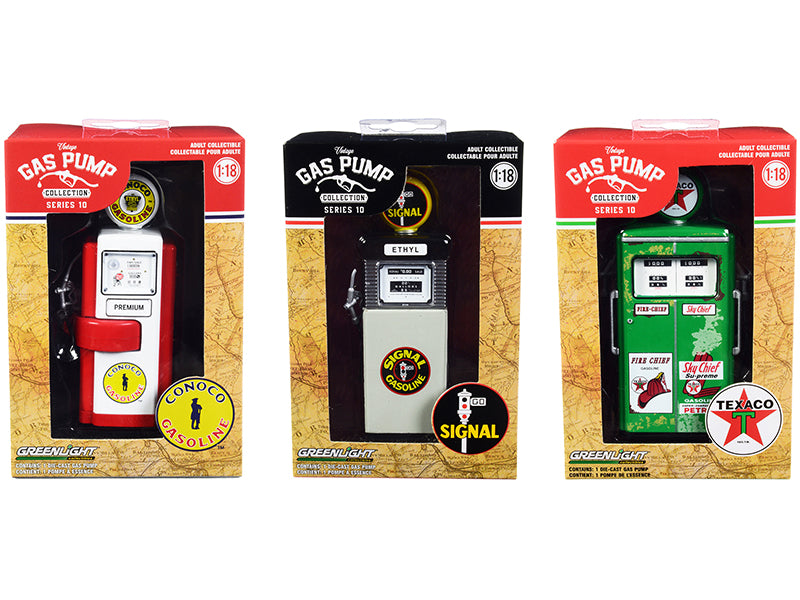 "Vintage Gas Pump" Set of 3 Pumps Series 10 1/18 Diecast Models by Greenlight