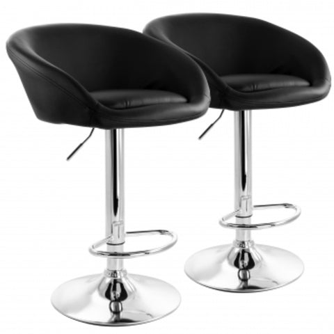 Elama 2 Piece Adjustable Faux Leather Bar Stool In Black With Chrome Base