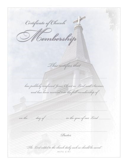 Certificate-Membership (Acts 2:47) (Silver Foil Embossed  Premium Stock) (Pack Of 6)