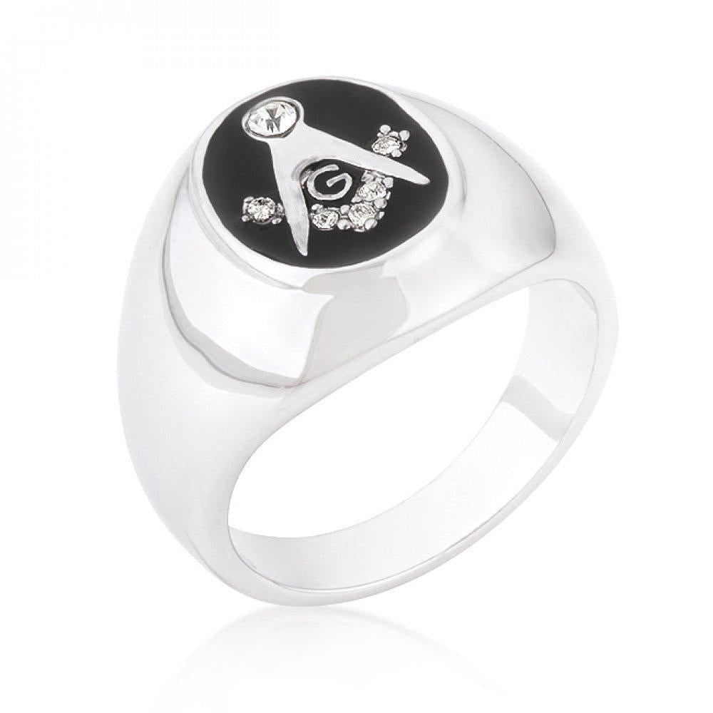 Silvertone Onyx Cubic Zirconia Masonic Ring (size: 13) R05515r-v01-13