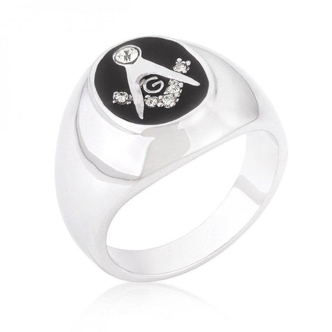 Silvertone Onyx Cubic Zirconia Masonic Ring (size: 13) R05515r-v01-13
