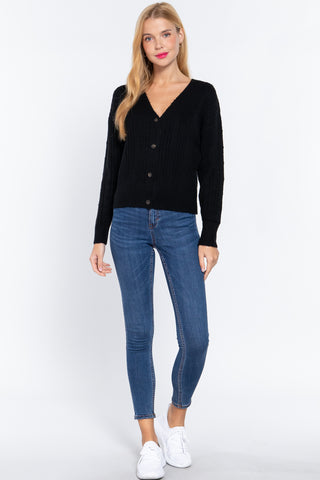 Long Slv V-neck Knit Cardigan