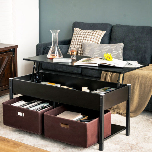 Lift Top Coffee Table Central Table with Drawers and Hidden Compartment for Living Room-Black
