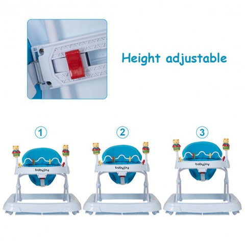 Adjustable Height Removable Folding Portable Baby Walker-Blue