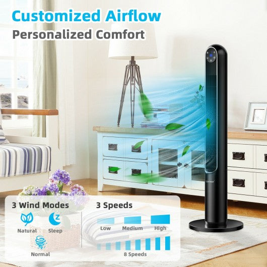 42 Inch 80 Degree Tower Fan with Smart Display Panel and Remote Control-Black