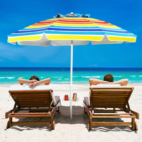 7.2 Feet Portable Outdoor Beach Umbrella with Sand Anchor and Tilt Mechanism-Multicolor