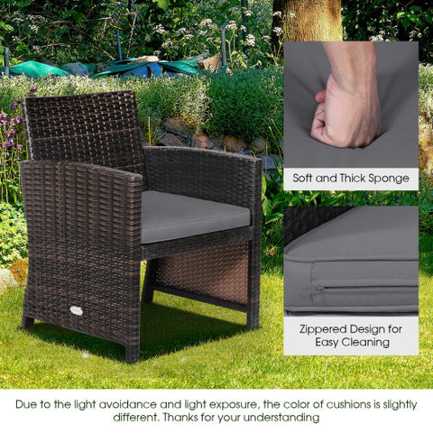 3 Pieces Patio Wicker Furniture Set with Storage Table and Protective Cover-Gray