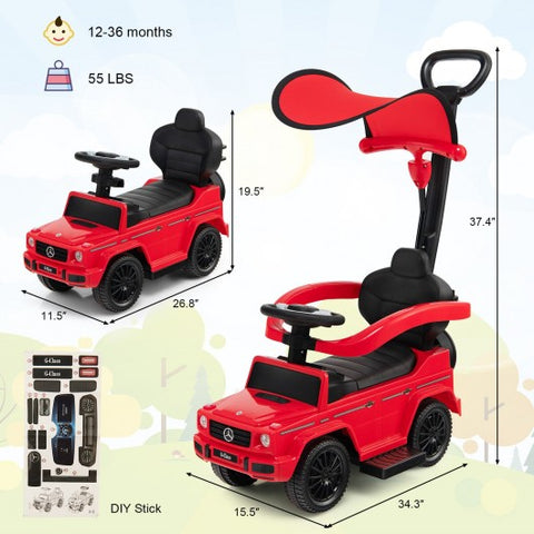 3 In 1 Ride on Push Car Mercedes Benz G350 Stroller Sliding Car with Canopy-Red
