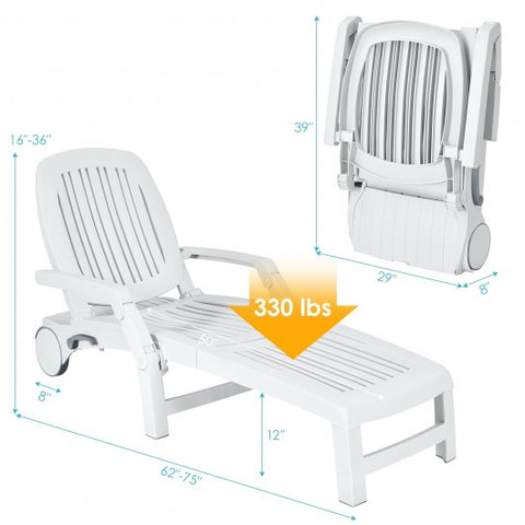 Adjustable Patio Sun Lounger with Weather Resistant Wheels-White