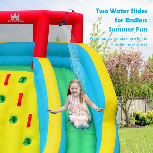 Inflatable Water Park Bounce House with Double Slide and Climbing Wall