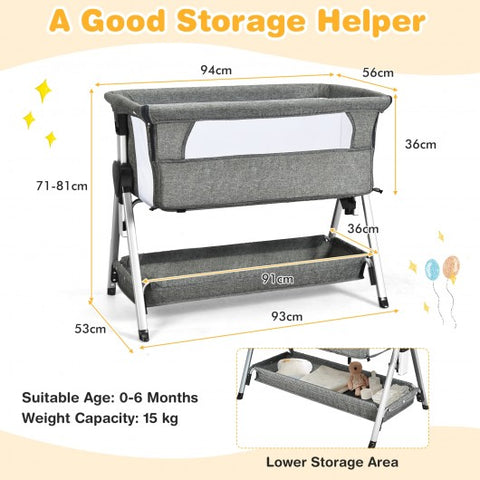 Adjustable Baby Bedside Crib with Large Storage-Dark Gray