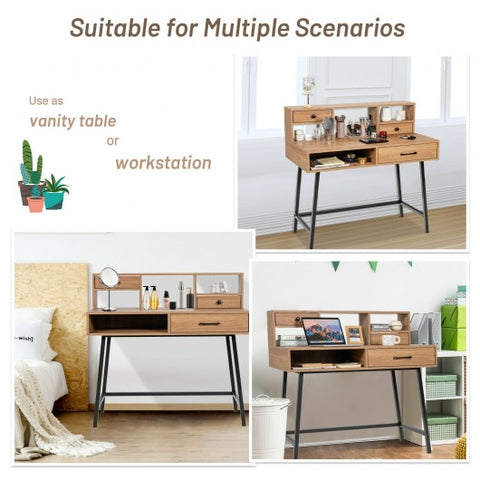 42-Inch Vanity Desk with Tabletop Shelf and 2 Drawers-Natural