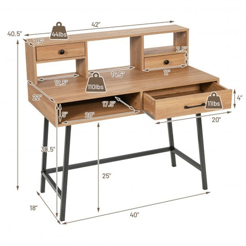 42-Inch Vanity Desk with Tabletop Shelf and 2 Drawers-Natural