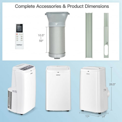 9000BTU 3-in-1 Portable Air Conditioner with Remote-White