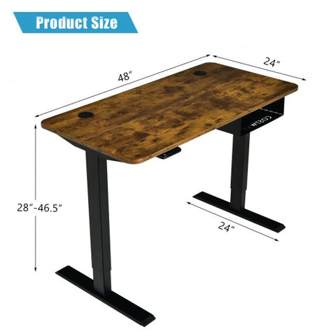 48-inch Electric Height Adjustable Standing Desk with Control Panel-Rustic Brown
