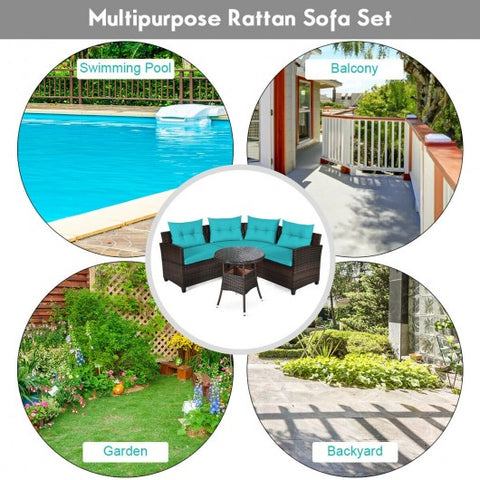 4 Pieces Outdoor Cushioned Rattan Furniture Set-Turquoise