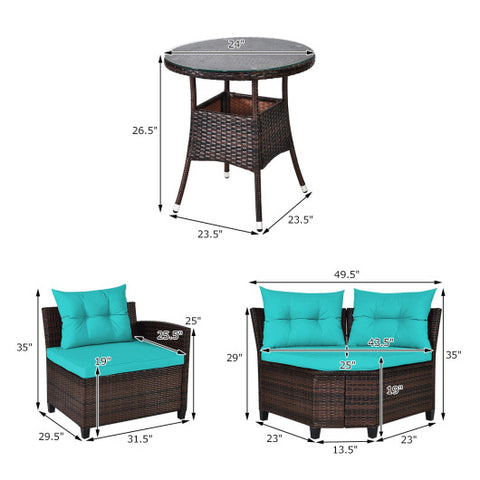 4 Pieces Outdoor Cushioned Rattan Furniture Set-Turquoise