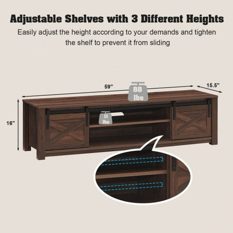 65" Flat Sliding Barn Door TV Stand-Brown