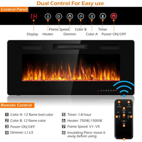 42 Inch Recessed Ultra Thin Wall Mounted Electric Fireplace