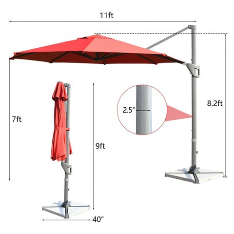 11ft Patio Offset Umbrella with 360° Rotation and Tilt System-Wine