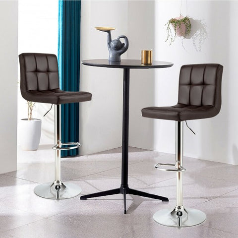 Set of 2 Square Swivel Adjustable PU Leather Bar Stools with Back and Footrest-Coffee