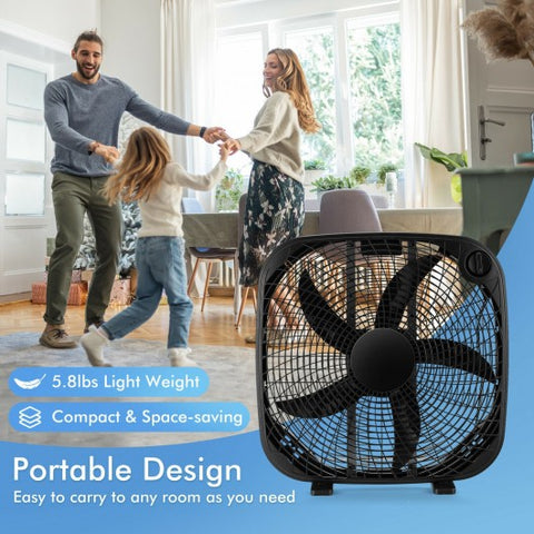 20 Inch Box Portable Floor Fan with 3 Speed Settings and Knob Control-Black