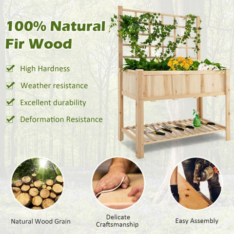 Costway Raised Garden Bed Elevated Wooden Planter Box with Trellis