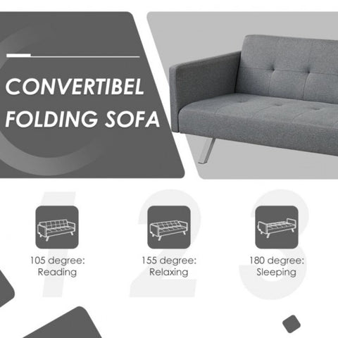 Convertible Futon Sofa Bed Folding Recliner with USB Ports and Power Strip-Gray
