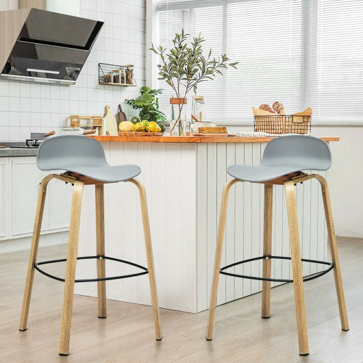 Set of 2 Modern Barstools Pub Chairs with Low Back and Metal Legs-Gray