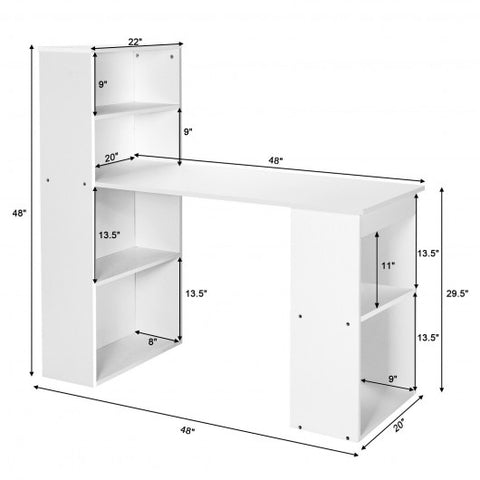 Computer Desk Writing Workstation Office with 6-Tier Storage Shelves-White