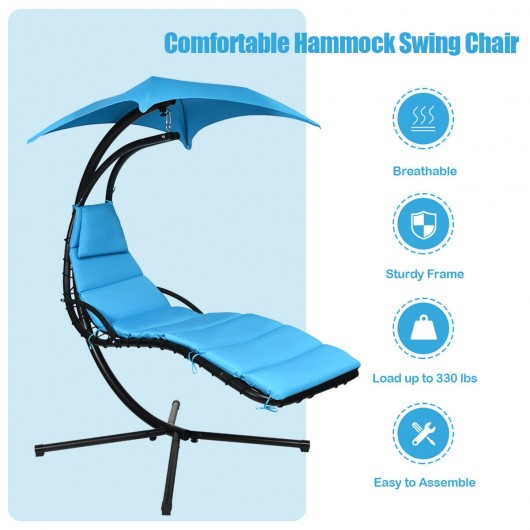 Hanging Stand Chaise Lounger Swing Chair with Pillow-Blue