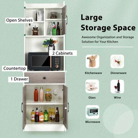 3-Door 71 Inch Kitchen Buffet Pantry Storage Cabinet with Hutch and Adjustable Shelf-White