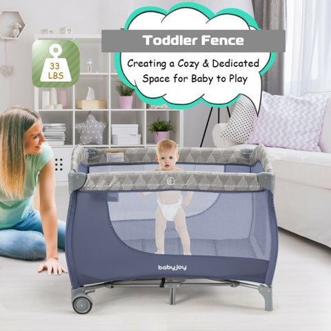 Foldable Safety  Baby Playard for Toddler Infant with Changing Station-Gray