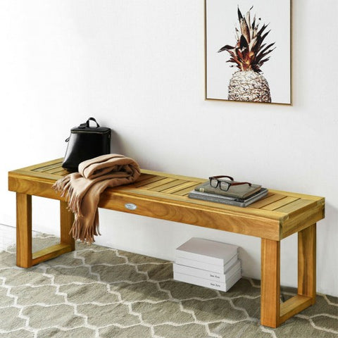 52 Inch Acacia Wood Dining Bench with Slatted Seat