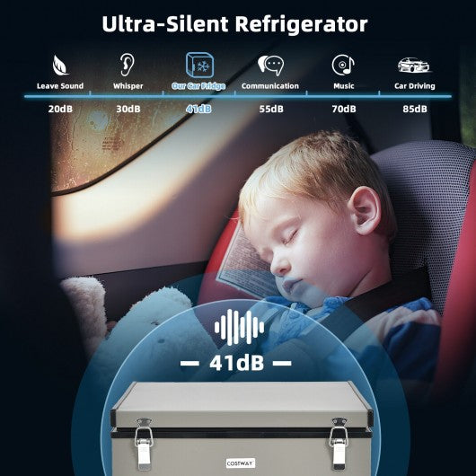 68 Quart Portable Car Refrigerator with DC and AC Adapter-Gray