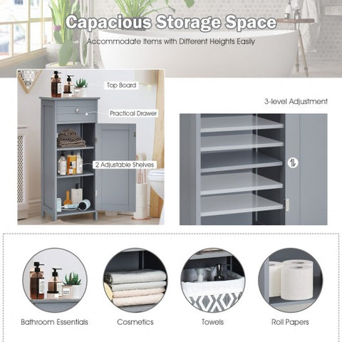 Wooden Storage Free-Standing Floor Cabinet with Drawer and Shelf-Gray