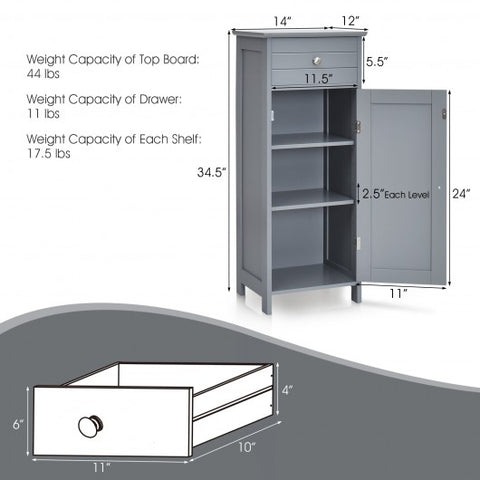 Wooden Storage Free-Standing Floor Cabinet with Drawer and Shelf-Gray
