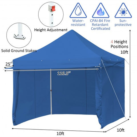 10 x 10 Feet Pop up Gazebo with 4 Height and Adjust Folding Awning-Blue