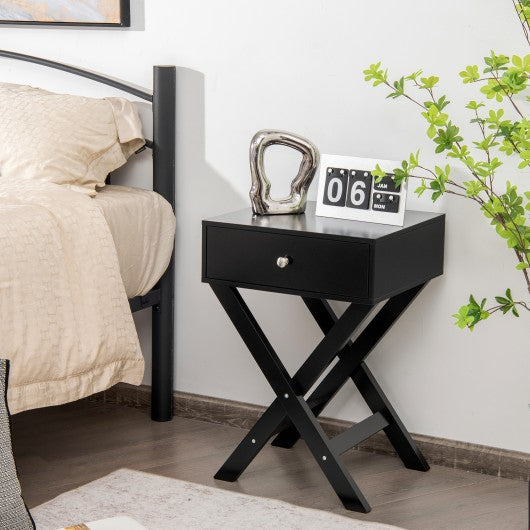X Shaped Structure Side Nightstand with Drawer-Black